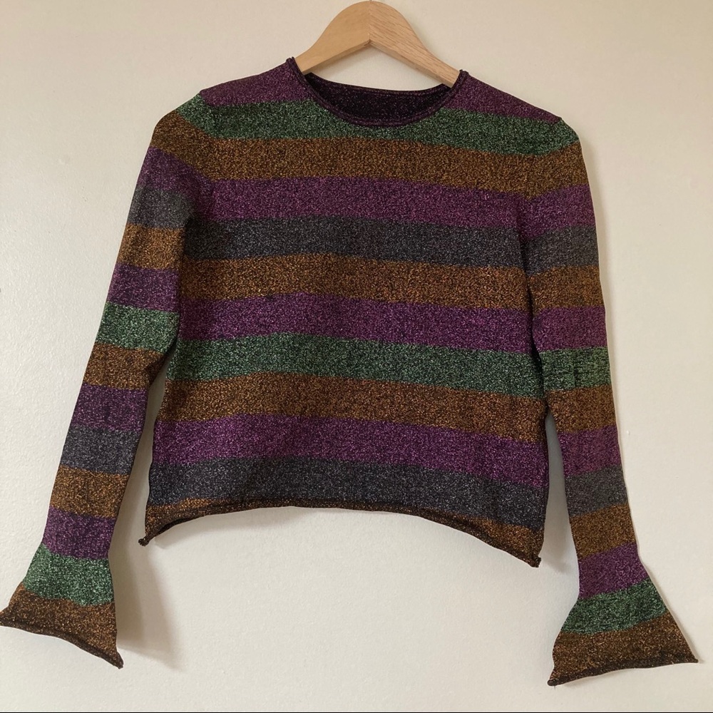 Lured Stripe Top with Mini Bell Sleeves - XS